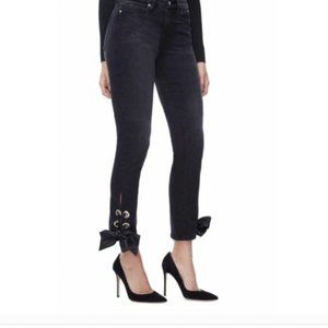 GOOD AMERICAN Good Legs Grommet Ribbon Lace Up Jeans- Women's 14/32